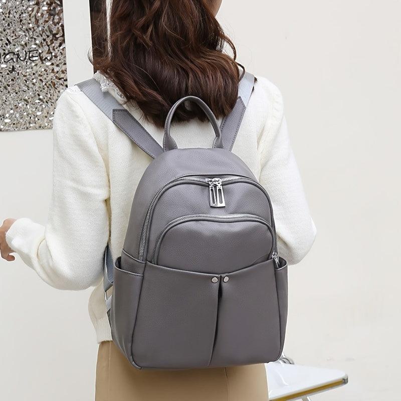 Women's Solid Faux Leather Backpack Travel Bag