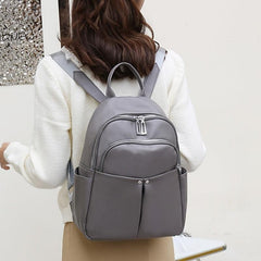 Women's Solid Faux Leather Backpack Travel Bag