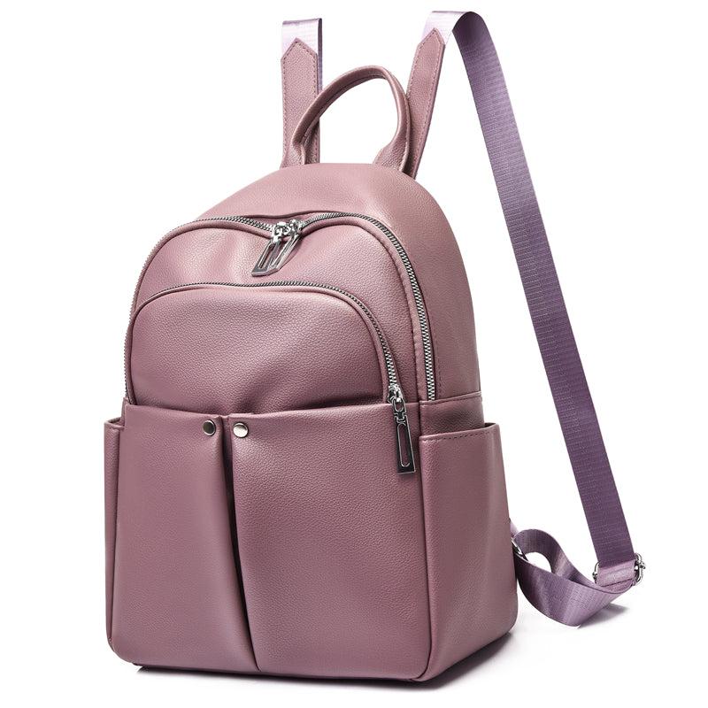Women's Solid Faux Leather Backpack Travel Bag