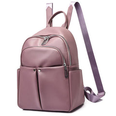 Women's Solid Faux Leather Backpack Travel Bag