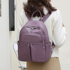Women's Solid Faux Leather Backpack Travel Bag