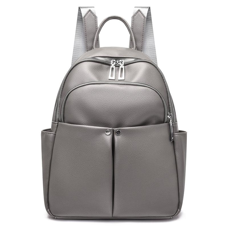 Women's Solid Faux Leather Backpack Travel Bag