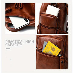 Vintage Zipper Backpack Solid Rucksack Rivets Women's Daypack