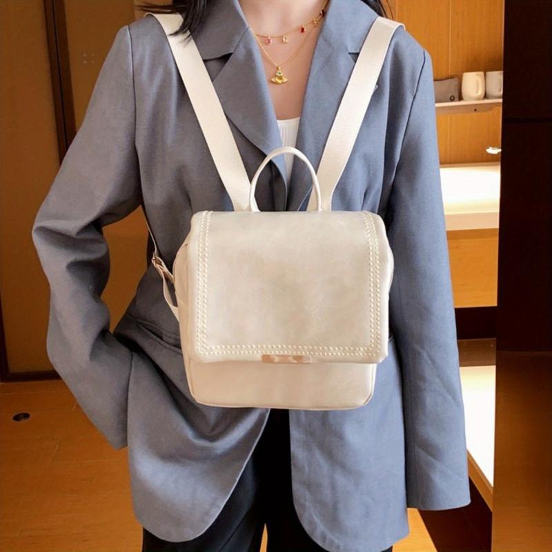 Vintage Glossy Solid Backpack PU Leather School Commuter Bag