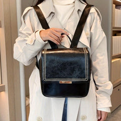 Vintage Glossy Solid Backpack PU Leather School Commuter Bag