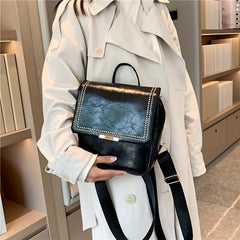 Vintage Glossy Solid Backpack PU Leather School Commuter Bag