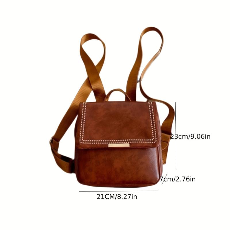Vintage Glossy Solid Backpack PU Leather School Commuter Bag
