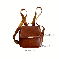 Vintage Glossy Solid Backpack PU Leather School Commuter Bag