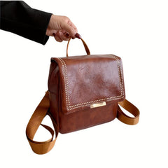 Vintage Glossy Solid Backpack PU Leather School Commuter Bag