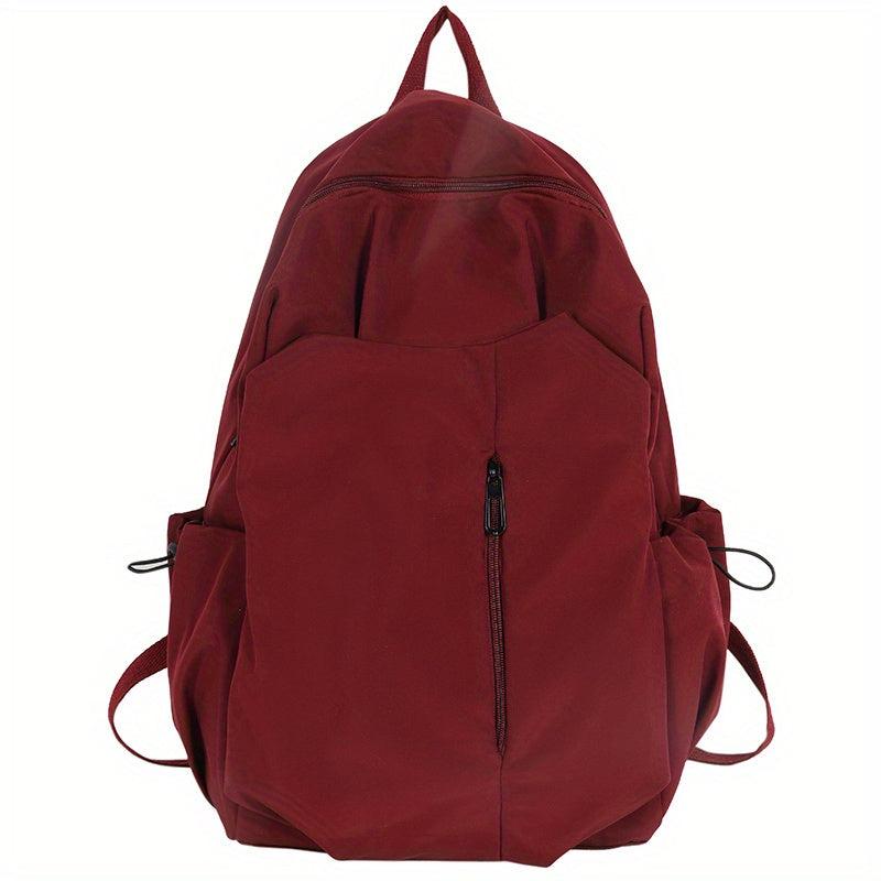 Large Capacity Preppy School Bag Solid Zipper Backpack Casual Nylon Travel