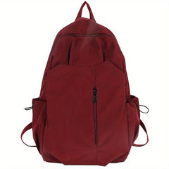 Large Capacity Preppy School Bag Solid Zipper Backpack Casual Nylon Travel