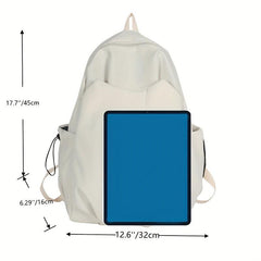 Large Capacity Preppy School Bag Solid Zipper Backpack Casual Nylon Travel