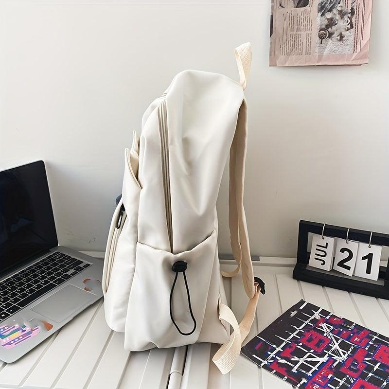 Large Capacity Preppy School Bag Solid Zipper Backpack Casual Nylon Travel