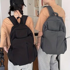 Large Capacity Preppy School Bag Solid Zipper Backpack Casual Nylon Travel