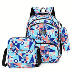 Geometric Print Backpack Set Large Capacity School Bag Travel Daypack
