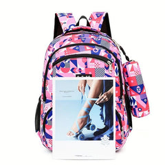 Geometric Print Backpack Set Large Capacity School Bag Travel Daypack