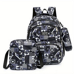 Geometric Print Backpack Set Large Capacity School Bag Travel Daypack