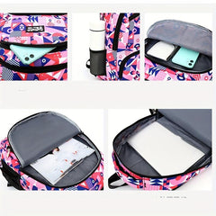 Geometric Print Backpack Set Large Capacity School Bag Travel Daypack