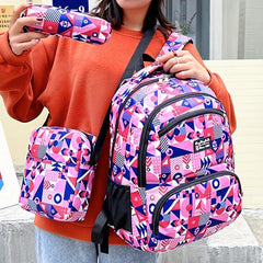 Geometric Print Backpack Set Large Capacity School Bag Travel Daypack