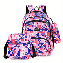 Geometric Print Backpack Set Large Capacity School Bag Travel Daypack