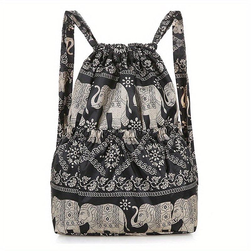 Foldable Nylon Drawstring Backpack Women's Casual Travel Bag