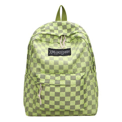 Checkerboard Pattern Laptop Backpack Nylon Travel Schoolbag Preppy Style
