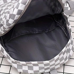 Checkerboard Pattern Laptop Backpack Nylon Travel Schoolbag Preppy Style