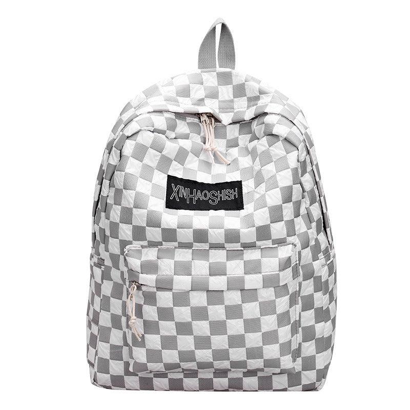 Checkerboard Pattern Laptop Backpack Nylon Travel Schoolbag Preppy Style