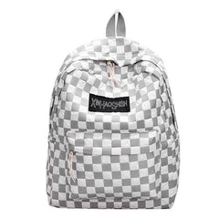 Checkerboard Pattern Laptop Backpack Nylon Travel Schoolbag Preppy Style