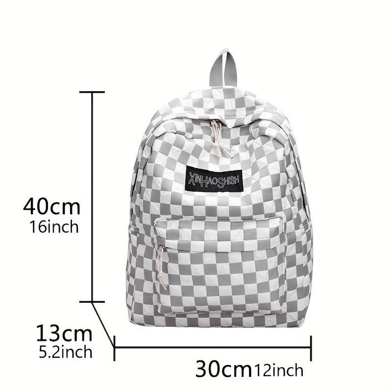 Checkerboard Pattern Laptop Backpack Nylon Travel Schoolbag Preppy Style
