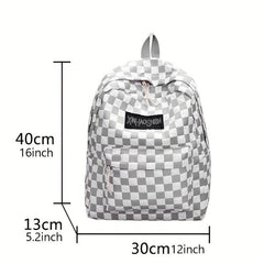 Checkerboard Pattern Laptop Backpack Nylon Travel Schoolbag Preppy Style