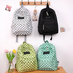 Checkerboard Pattern Laptop Backpack Nylon Travel Schoolbag Preppy Style