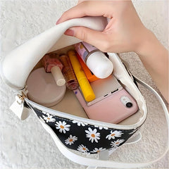 Daisy Print Mini Backpack Faux Leather Zipper Shoulder Bag