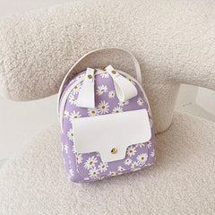 Daisy Print Mini Backpack Faux Leather Zipper Shoulder Bag