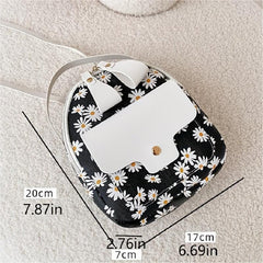 Daisy Print Mini Backpack Faux Leather Zipper Shoulder Bag
