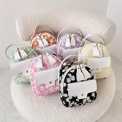 Daisy Print Mini Backpack Faux Leather Zipper Shoulder Bag