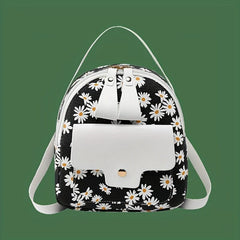 Daisy Print Mini Backpack Faux Leather Zipper Shoulder Bag