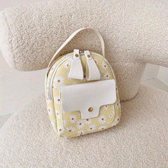 Daisy Print Mini Backpack Faux Leather Zipper Shoulder Bag