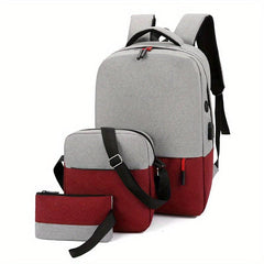 Preppy 3 Pcs Colorblock Bag Sets Backpack Crossbody Clutch Pouch Back To School