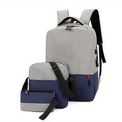 Preppy 3 Pcs Colorblock Bag Sets Backpack Crossbody Clutch Pouch Back To School