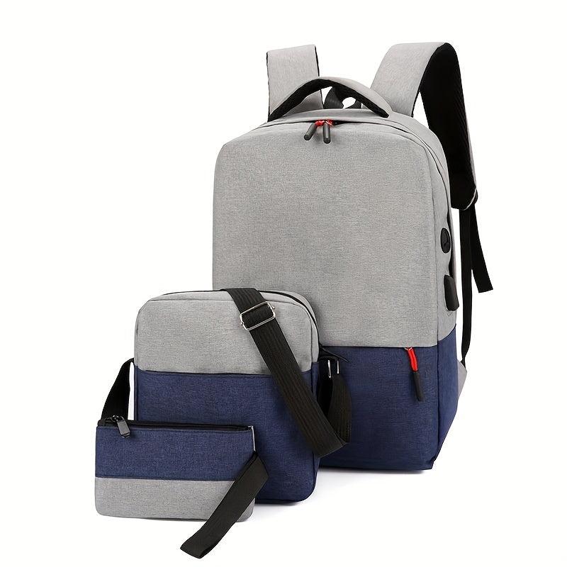 Preppy 3 Pcs Colorblock Bag Sets Backpack Crossbody Clutch Pouch Back To School