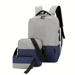 Preppy 3 Pcs Colorblock Bag Sets Backpack Crossbody Clutch Pouch Back To School