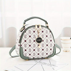 Mini Round Printed Backpack Crossbody Bag PU Leather Handbag Purse