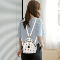 Mini Round Printed Backpack Crossbody Bag PU Leather Handbag Purse
