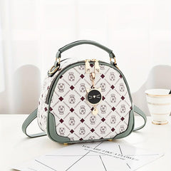 Mini Round Printed Backpack Crossbody Bag PU Leather Handbag Purse