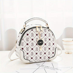 Mini Round Printed Backpack Crossbody Bag PU Leather Handbag Purse