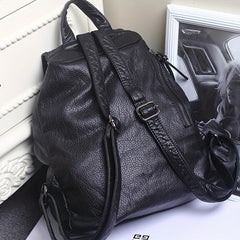 Vintage Flap Backpack Women PU Leather Schoolbag Drawstring Daypack