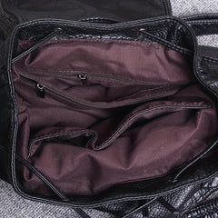 Vintage Flap Backpack Women PU Leather Schoolbag Drawstring Daypack