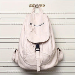 Vintage Flap Backpack Women PU Leather Schoolbag Drawstring Daypack