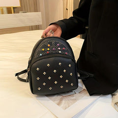 Rivets & Rhinestone Decor Backpack Zipper All Match Daypack